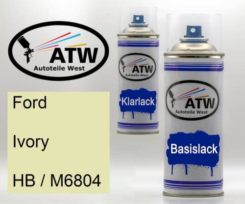 Ford, Ivory, HB / M6804: 400ml Sprühdose + 400ml Klarlack - Set, von ATW Autoteile West.